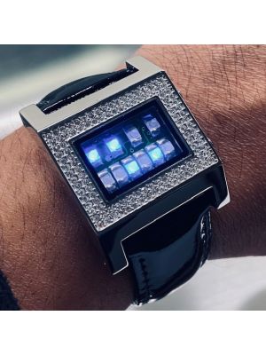 CUSTOM KERALA TRANCE RARE BINARY LED WATCH w/ SWAROVSKI CRYSTALS & CIRCUIT BOARD FACE