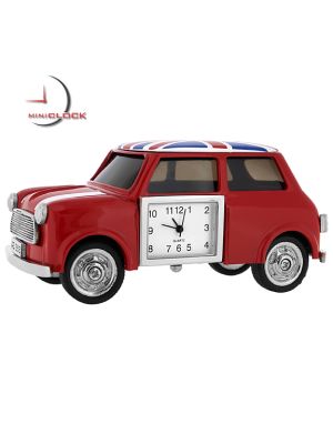 Miniature Clock, MINI COOPER CAR w/ Union Jack UK Flag