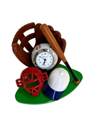 BASEBALL SET MINI NOVELTY CLOCK with GLOVE, BAT & BALL MINIATURE
