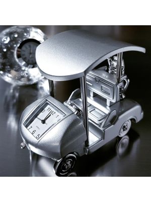 Miniature Clock, Silver GOLF CART w/ Roof & Clubs