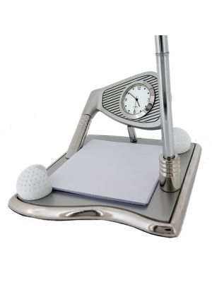 GOLF DESK SET w/ PEN & Clock Deluxe Clock Desktop Gift 