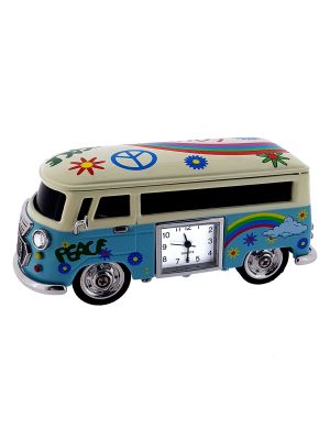 VAN MINIATURE HIPPIE VW STYLE VINTAGE BUS CAMPER COLLECTIBLE MINI CLOCK