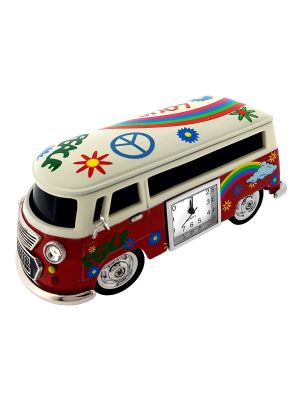 VAN MINIATURE HIPPY VW STYLE VINTAGE BUS COLLECTIBLE MINI CLOCK