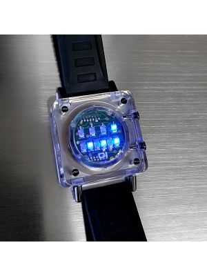 CUSTOM RAZOR BLOCK RARE BINARY LED WATCH w/ CLEAR CUBE CASE  & CIRCUIT BOARD FACE