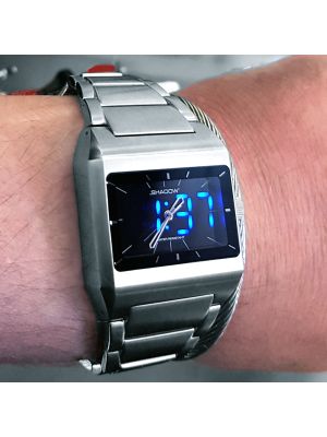 SHADOW WATCH STAINLESS STEEL DUAL TIMEZONE HYBRID ANALOG LED UNISEX JAPANESE WATCHES