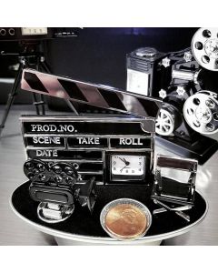 DIRECTOR STUFF MINIATURE MOVIE CAMERA CHAIR & CLAPBOARD COLLECTIBLE MINI CLOCK