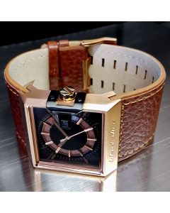 BLACK DICE SOLO WATCH w/ ROTATING DIAL IN CUSTOM SQUARE CASE & WIDE LEATHER STRAP