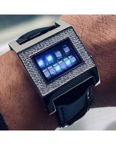CUSTOM KERALA TRANCE RARE BINARY LED WATCH w/ SWAROVSKI CRYSTALS & CIRCUIT BOARD FACE