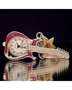 Mini Clocks, Red  Electric Guitar Miniature Clock Keychain