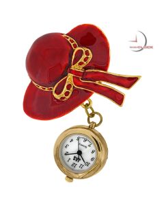 Mini Clock, Red Fashion HAT BROACH/PENDANT