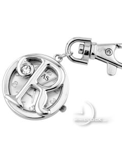 KEY CHAIN, Novelty Mini Clock LETTER "R" w/ Gem