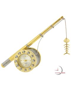 Mini Clock, Premium Collectible 2-Tone FISHING ROD w/ Fish