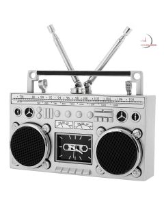 Mini Clock, Retro Collectible Ghetto Blaster BOOM BOX - Silver