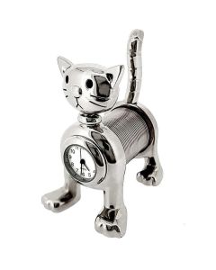 SPRING CAT MINI CLOCK BIZ CARD MEMO HOLDER COLLECTIBLE DESKTOP GIFT