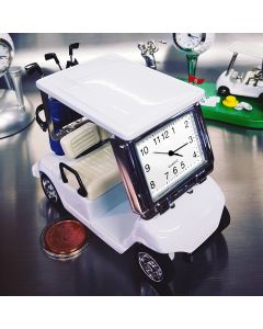 GOLF CART MINIATURE w CLUBS COLLECTIBLE SPORTS MINI DESKTOP CLOCK