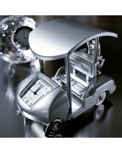 Miniature Clock, Silver GOLF CART w/ Roof & Clubs
