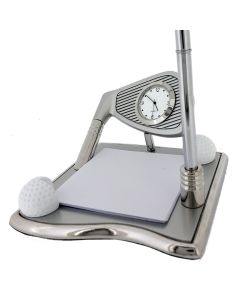 GOLF DESK SET w/ PEN & Clock Deluxe Clock Desktop Gift 