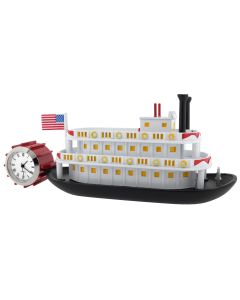 PADDLE WHEELER MINIATURE RIVER BOAT MINI CLOCK COLLECTIBLE DESKTOP GIFT