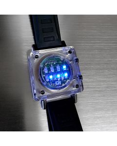 CUSTOM RAZOR BLOCK RARE BINARY LED WATCH w/ CLEAR CUBE CASE  & CIRCUIT BOARD FACE