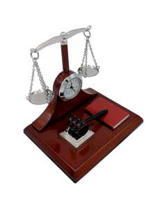 SCALES OF JUSTICE MINI CLOCK w GAVEL 