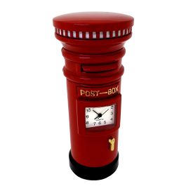 Mailbox Clock RED POST BOX BRITISH ROYAL MAIL MINIATURE DESK CLOCK PAPERCLIP HOLDER