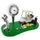 GOLF SCENE ON GREEN w GOLFER BALL FLAG CART CLUBS FLAG & SHOES COLLECTIBLE SPORTS MINI CLOCK 