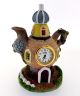 TEAPOT HOUSE MINIATURE BRICK ENGLISH  COTTAGE COLLECTIBLE MINI CLOCK GIFT IDEA