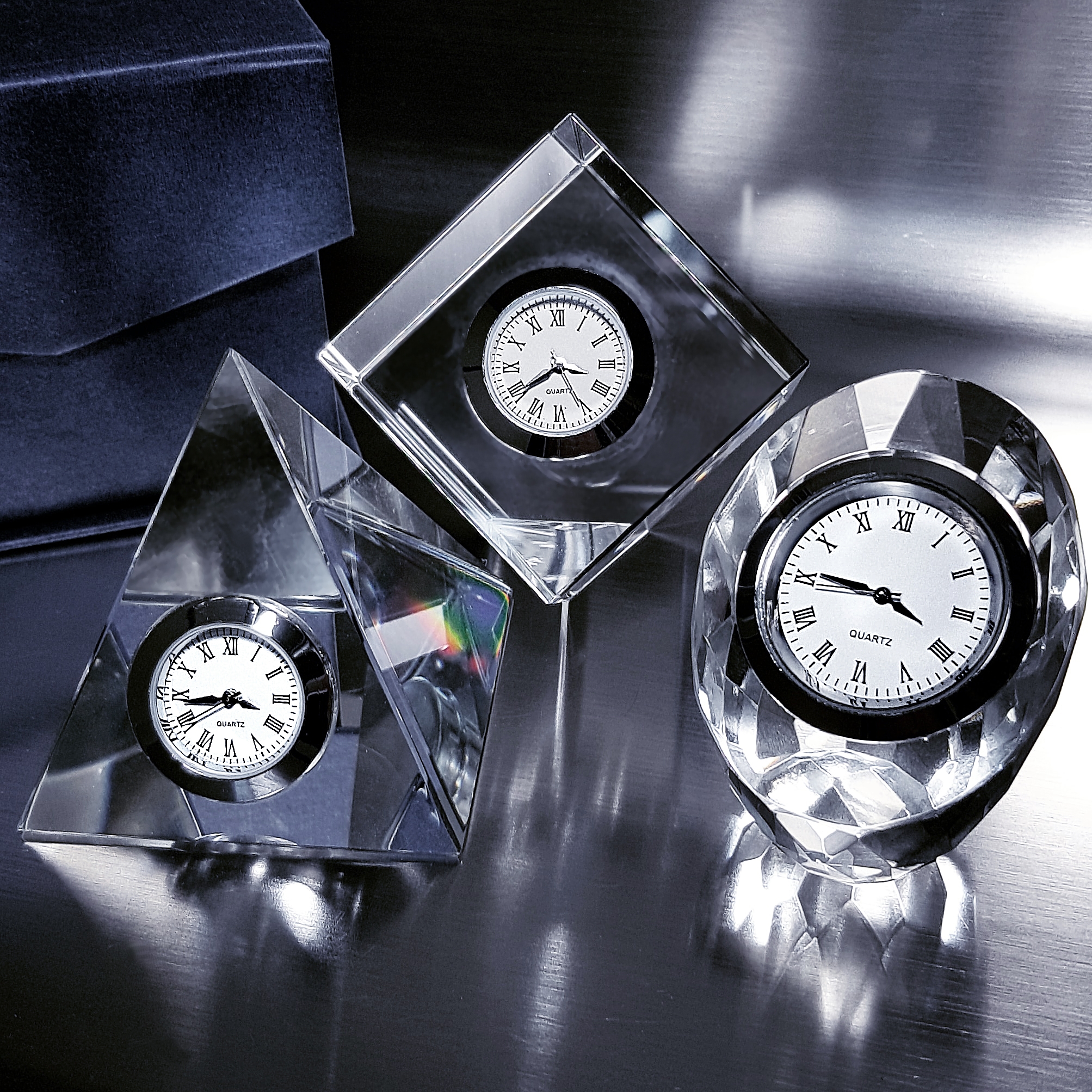 Group Of Classic Crystal Desk Clocks Oval Square