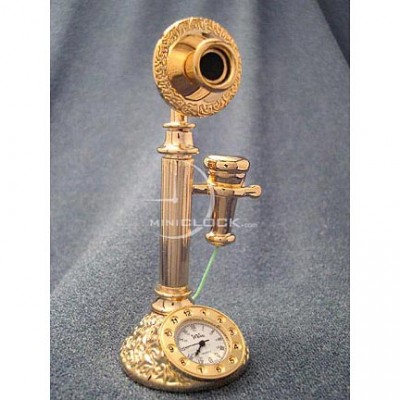 Mini Clock Antique Gold Candlestick Telephone