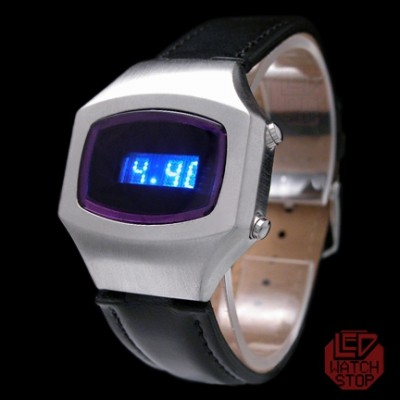 Dot MATRIX Retro LED Watch - Blue w/Leather band