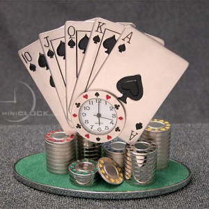 Mini Clock, Minature Royal Flush POKER Cards & Chips