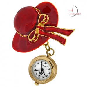 Mini Clock, Red Fashion HAT BROACH/PENDANT