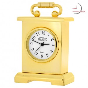 Miniature, Collectible French Style CARRIAGE MANTLE CLOCK - Gold