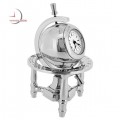 Miniature Clock, Silver Magellan Nautical WORLD GLOBE