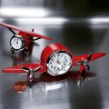 AIRPLANE MINIATURE TWO PROP HALF PLANE ALARM CLOCK COLLECTIBLE AVIATION MINI CLOCK