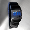 REFLECTION LED WATCH STAINLESS STEEL JAPANESE BLUE DISPLAY ASYMMETRIC DESIGNER WATCHES