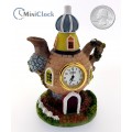 TEAPOT HOUSE MINIATURE BRICK ENGLISH  COTTAGE COLLECTIBLE MINI CLOCK GIFT IDEA